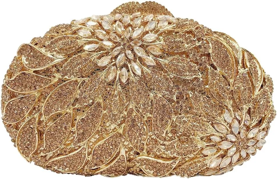 Luxury Crystal Clutch Rhinestones Evening Bag Hollow Out 3D Flower Handbag Evening Wedding Prom Bag