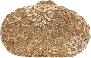 Luxury Crystal Clutch Rhinestones Evening Bag Hollow Out 3D Flower Handbag Evening Wedding Prom Bag