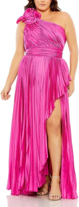 Mac Duggal Womens Plus Pleated Satin Evening Dress