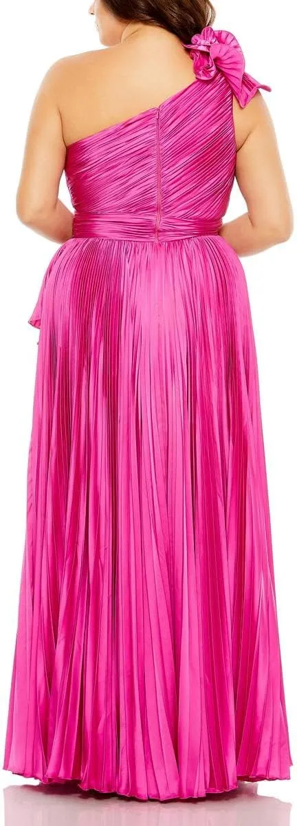 Mac Duggal Womens Plus Pleated Satin Evening Dress