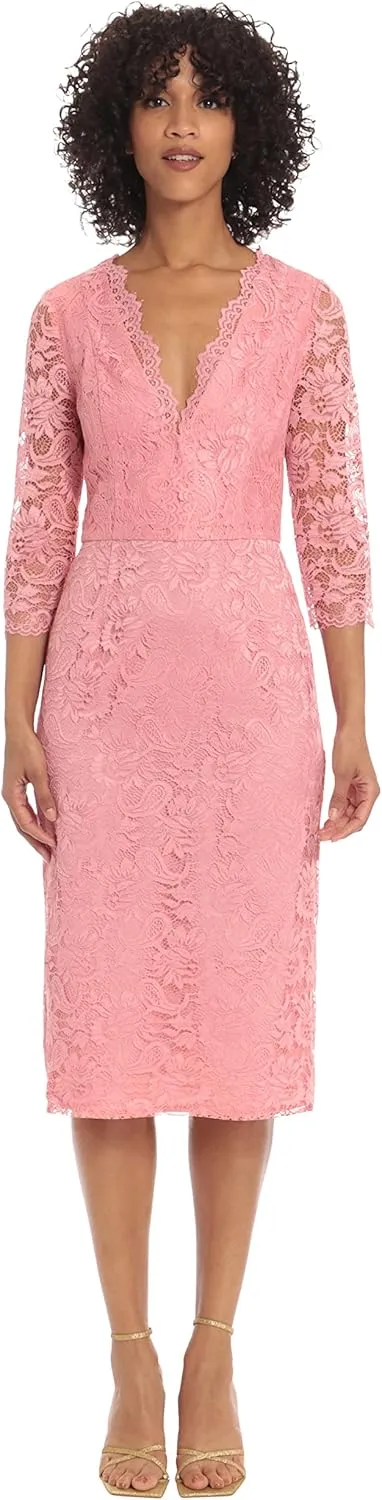 Maggy London Women's V-Neck Knee Length Dress with Lace Edge Details