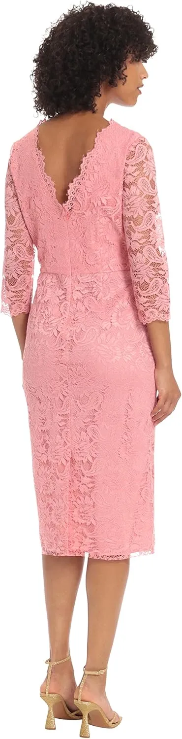 Maggy London Women's V-Neck Knee Length Dress with Lace Edge Details