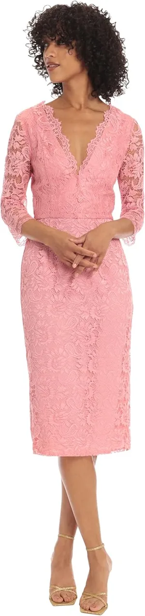 Maggy London Women's V-Neck Knee Length Dress with Lace Edge Details