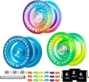 MAGICYOYO Pack of 3 Yoyos, Responsive for Kids, Dual Purpose With Unresponsive Bearing for Adults Beginner, 3 Bags, 18 Strings, Ball Accessories (Gradient Color)