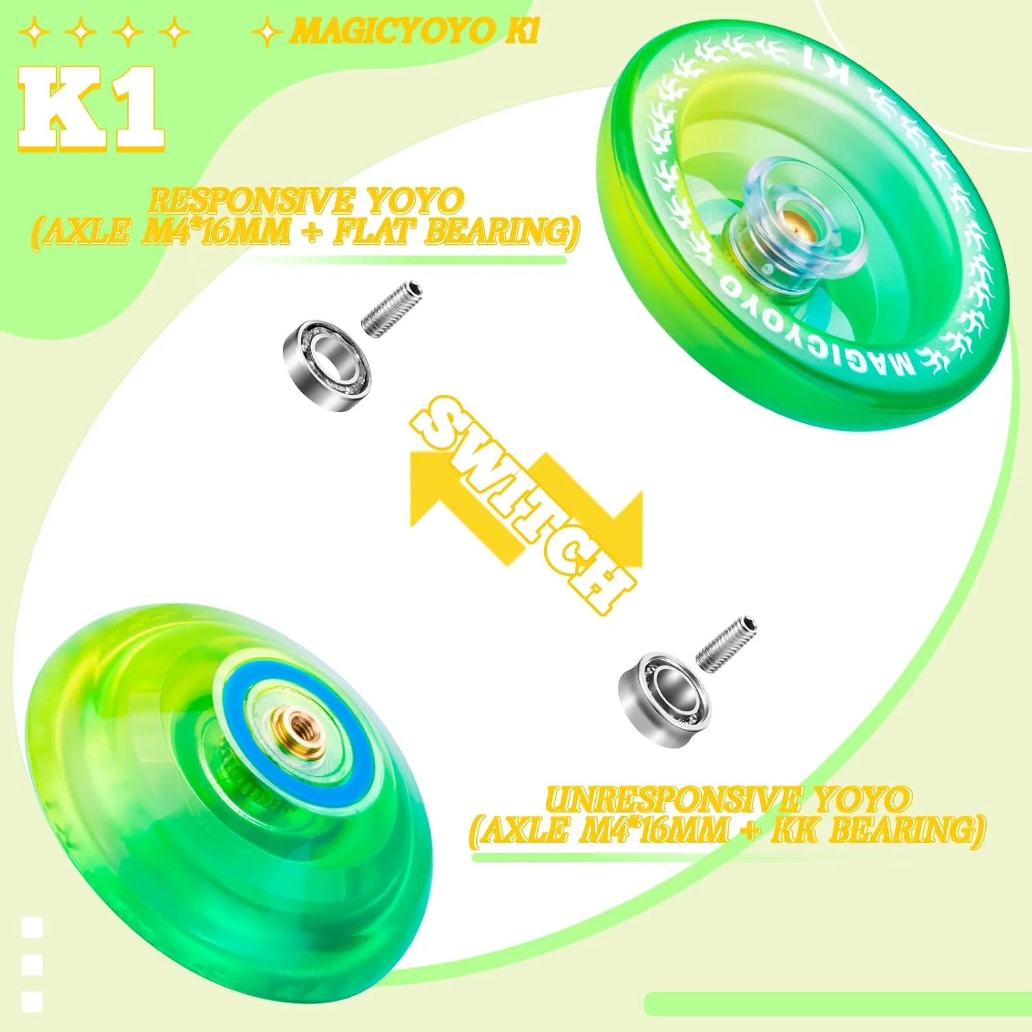 MAGICYOYO Pack of 3 Yoyos, Responsive for Kids, Dual Purpose With Unresponsive Bearing for Adults Beginner, 3 Bags, 18 Strings, Ball Accessories (Gradient Color)