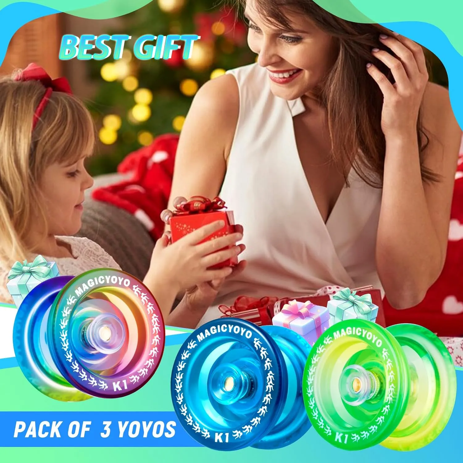 MAGICYOYO Pack of 3 Yoyos, Responsive for Kids, Dual Purpose With Unresponsive Bearing for Adults Beginner, 3 Bags, 18 Strings, Ball Accessories (Gradient Color)