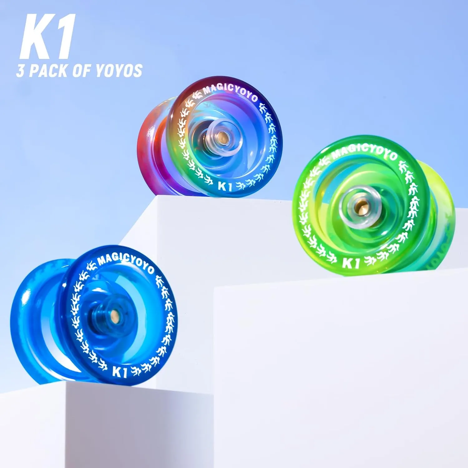MAGICYOYO Pack of 3 Yoyos, Responsive for Kids, Dual Purpose With Unresponsive Bearing for Adults Beginner, 3 Bags, 18 Strings, Ball Accessories (Gradient Color)