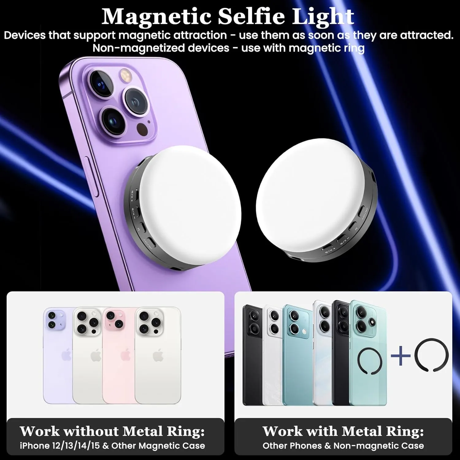 Magnetic Selfie Light,Portable Selfie Ring Light for Phone & iPhone,LED Fill Light for Photography,Video,Makeup,TikTok,Vlog (A1 Grey)