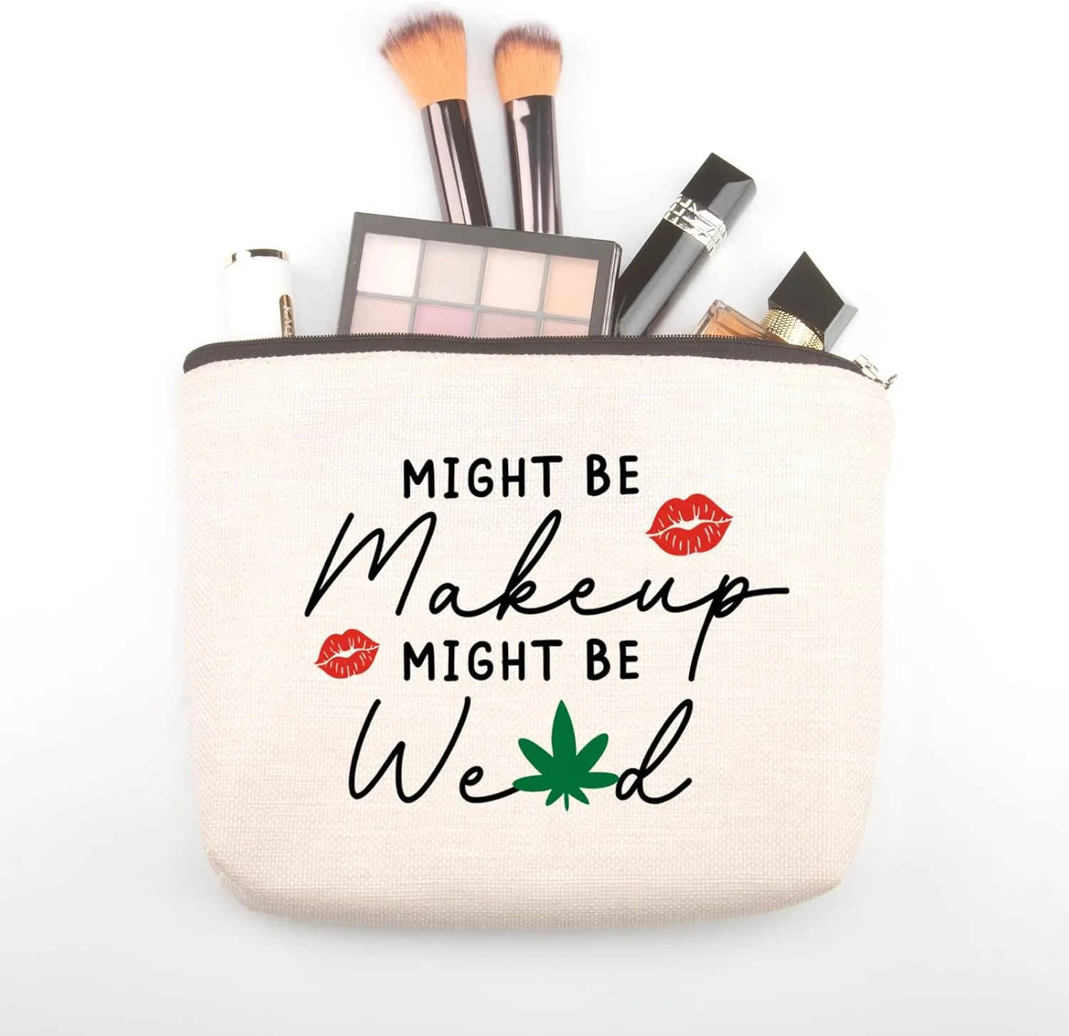 Makeup Bag For Women Might Be Makeup Might Be Weed Zip Travel Bag Humor Leaves Makeup Pack Gifts For Friends Sisters Colleagues