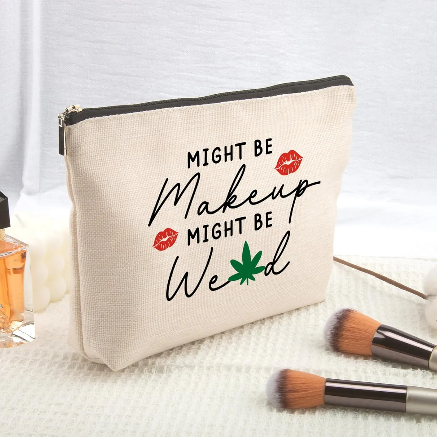 Makeup Bag For Women Might Be Makeup Might Be Weed Zip Travel Bag Humor Leaves Makeup Pack Gifts For Friends Sisters Colleagues