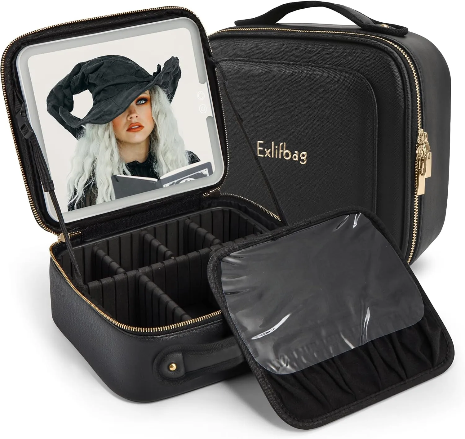 Makeup Bag with Led Mirror, Portable Travel Makeup Bag Organizer, Cosmetic Bag (Black)