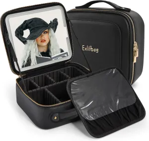 Makeup Bag with Led Mirror, Portable Travel Makeup Bag Organizer, Cosmetic Bag (Black)