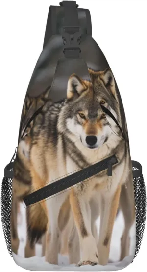 Man's Cross Chest Bag Diagonally Sling Backpack Shoulder Bag pack of wolves Sling Bag for Women Hiking Daypack