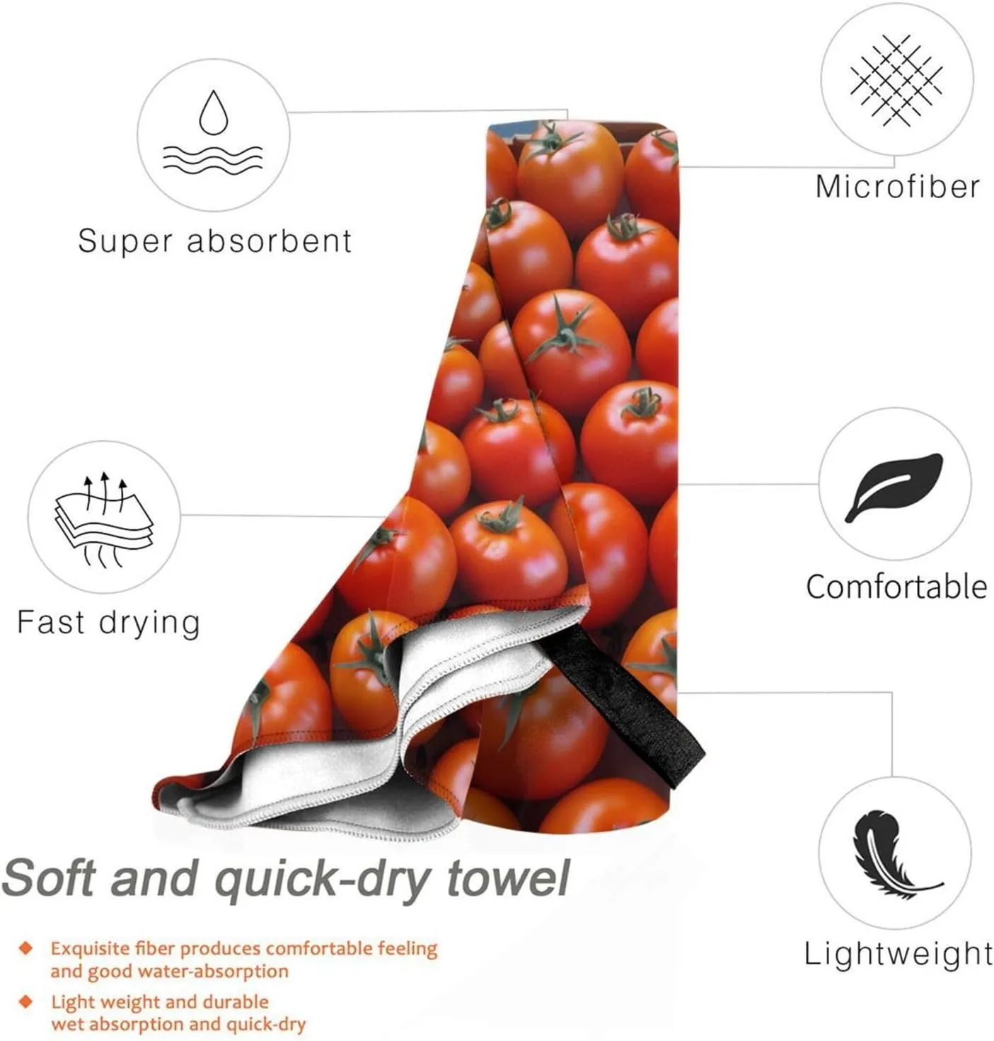 Many Tomatoes Premium Compact Microfiber Travel Towel-Featherlight & Quick Dry,Sand-Resistant Beach Towel for Swimming,Camping,Vacation Essentials with Carry Pouch