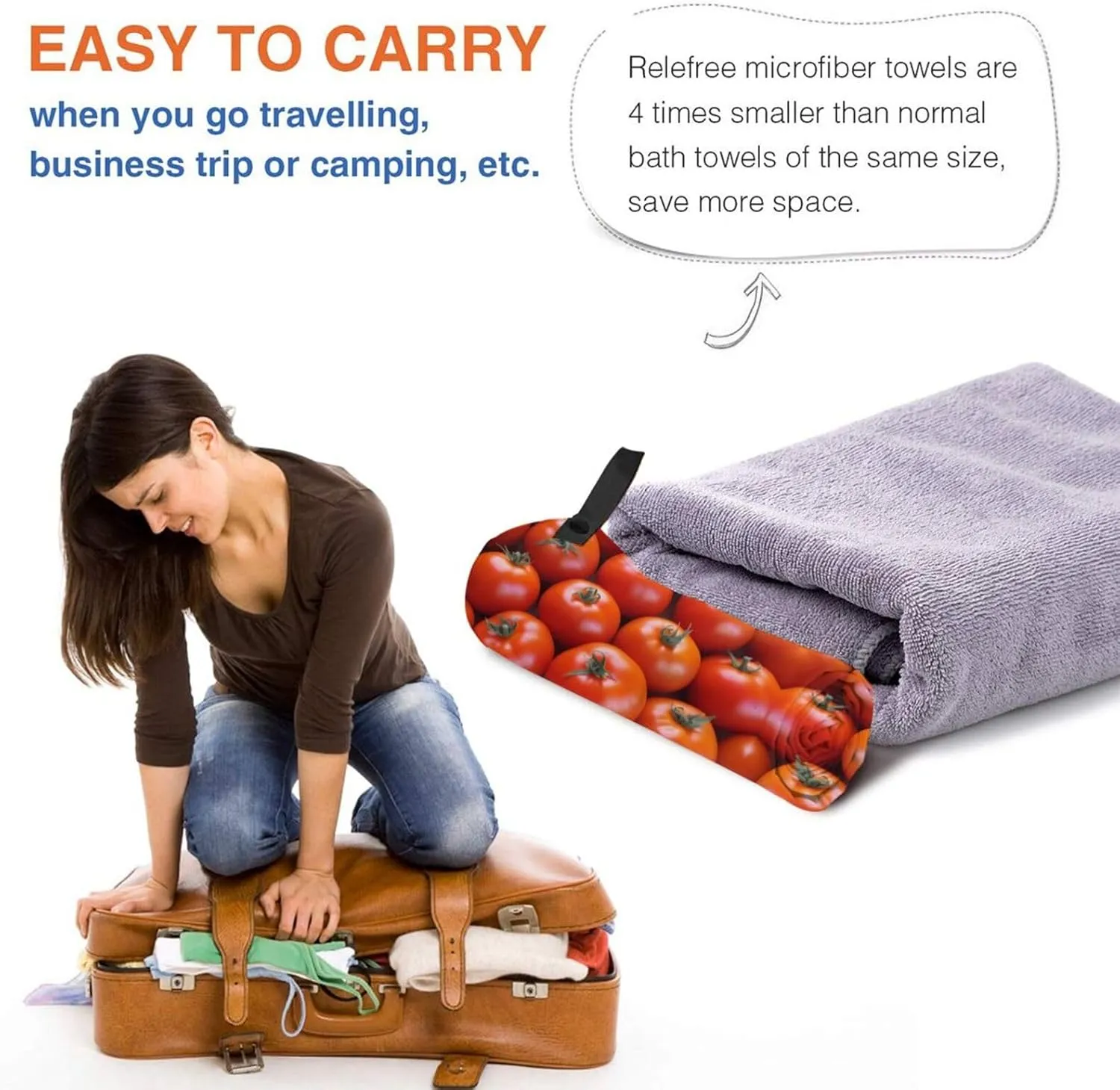 Many Tomatoes Premium Compact Microfiber Travel Towel-Featherlight & Quick Dry,Sand-Resistant Beach Towel for Swimming,Camping,Vacation Essentials with Carry Pouch