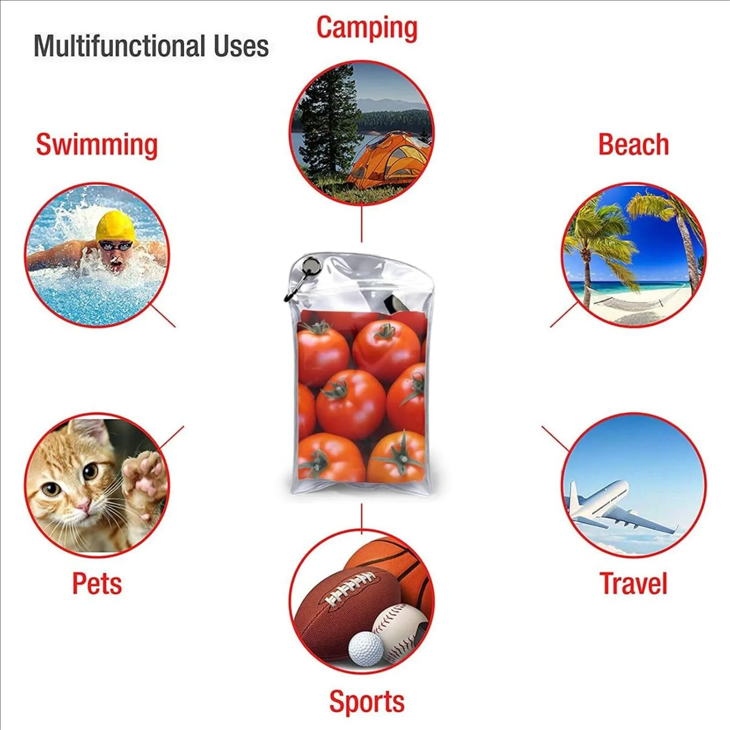 Many Tomatoes Premium Compact Microfiber Travel Towel-Featherlight & Quick Dry,Sand-Resistant Beach Towel for Swimming,Camping,Vacation Essentials with Carry Pouch