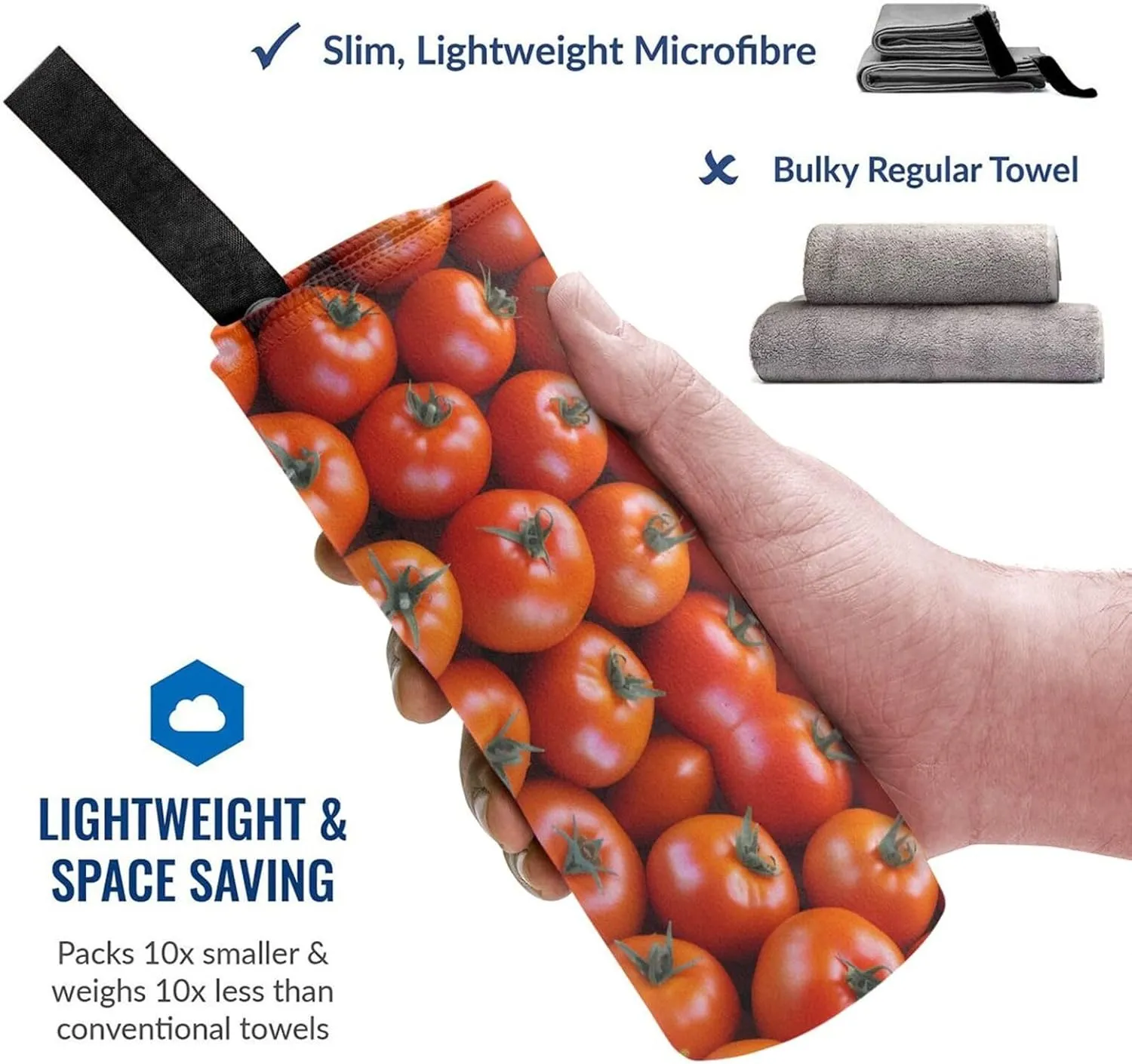 Many Tomatoes Premium Compact Microfiber Travel Towel-Featherlight & Quick Dry,Sand-Resistant Beach Towel for Swimming,Camping,Vacation Essentials with Carry Pouch