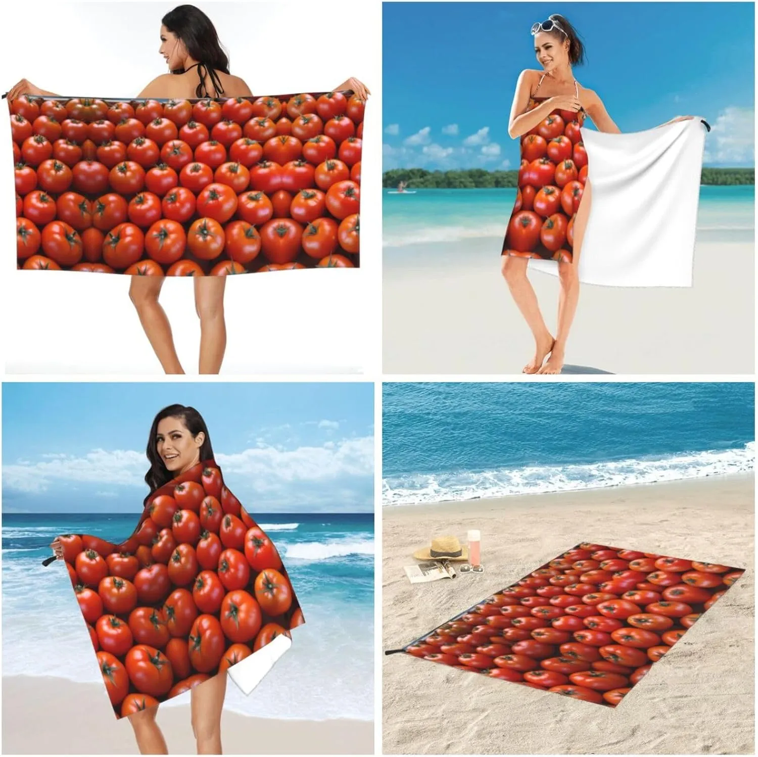 Many Tomatoes Premium Compact Microfiber Travel Towel-Featherlight & Quick Dry,Sand-Resistant Beach Towel for Swimming,Camping,Vacation Essentials with Carry Pouch