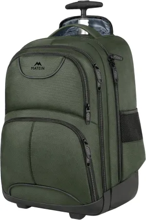 MATEIN Rolling Backpack, 17 Inch Travel Laptop Backpacks with Wheels, Water Resistant Large Roller Carry On Luggage Wheeled, Trolley Overnight Suitcase Business College Computer Bag, Green