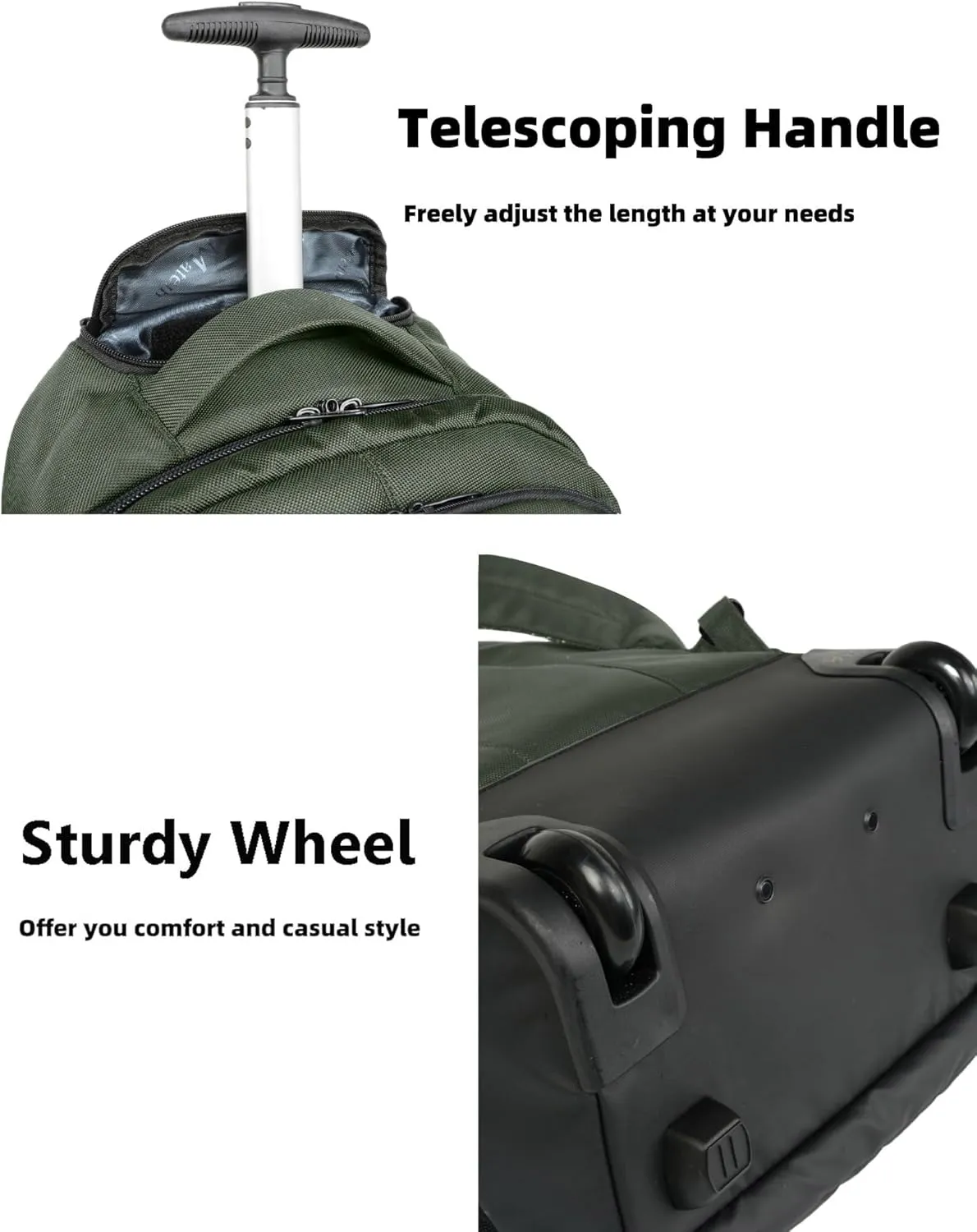 MATEIN Rolling Backpack, 17 Inch Travel Laptop Backpacks with Wheels, Water Resistant Large Roller Carry On Luggage Wheeled, Trolley Overnight Suitcase Business College Computer Bag, Green