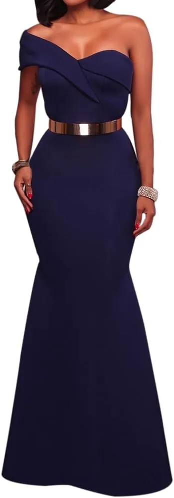 MAYFASEY Women's Sexy Off The Shoulder Oversized Bow Applique Evening Gown Party Long Maxi Dress