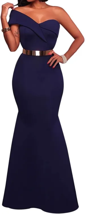 MAYFASEY Women's Sexy Off The Shoulder Oversized Bow Applique Evening Gown Party Long Maxi Dress