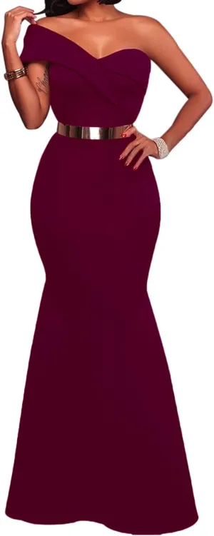 MAYFASEY Women's Sexy Off The Shoulder Oversized Bow Applique Evening Gown Party Long Maxi Dress