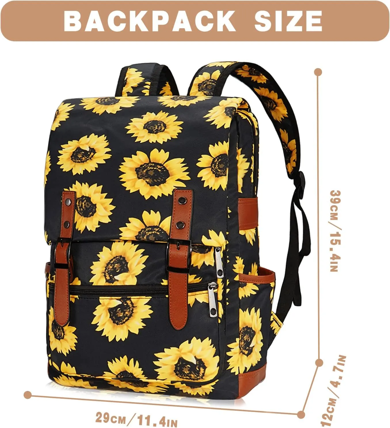 MCWTH Sunflower School Backpack for Girls Women, 15.6 inch Laptop Backpacks Bookbags for College Travel
