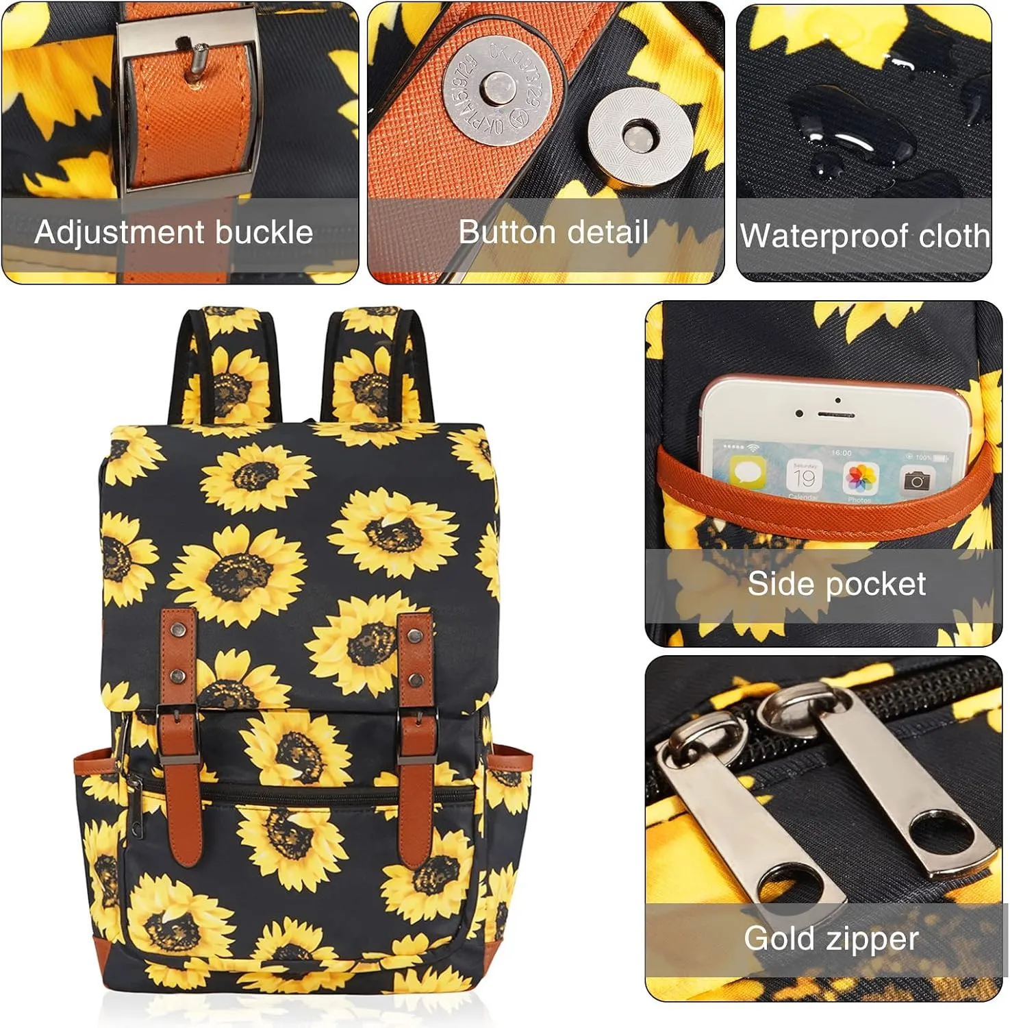 MCWTH Sunflower School Backpack for Girls Women, 15.6 inch Laptop Backpacks Bookbags for College Travel