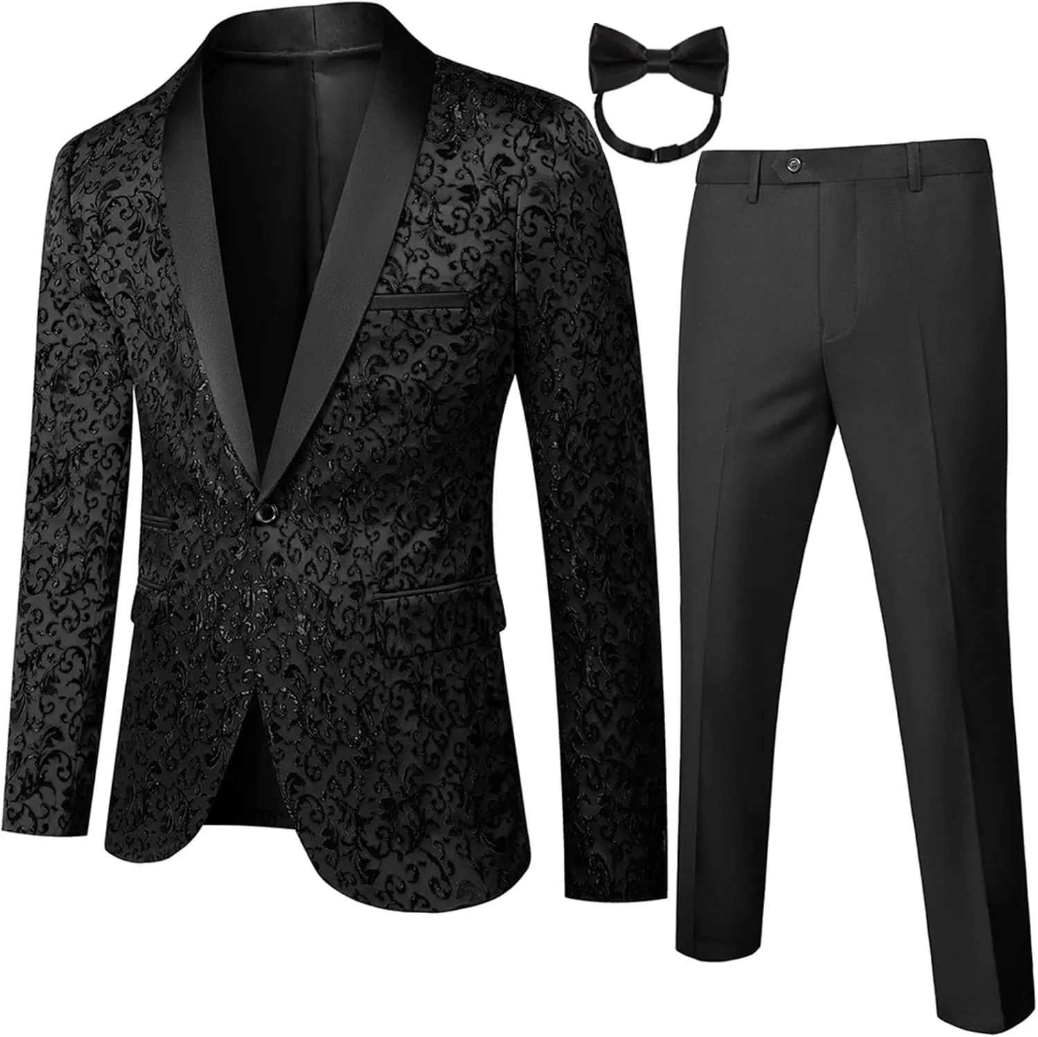Mens 2 Piece Floral Tuxedo Jacket Paisley Shawl Lapel Suit Blazer Jacket for Dinner,Prom,Wedding