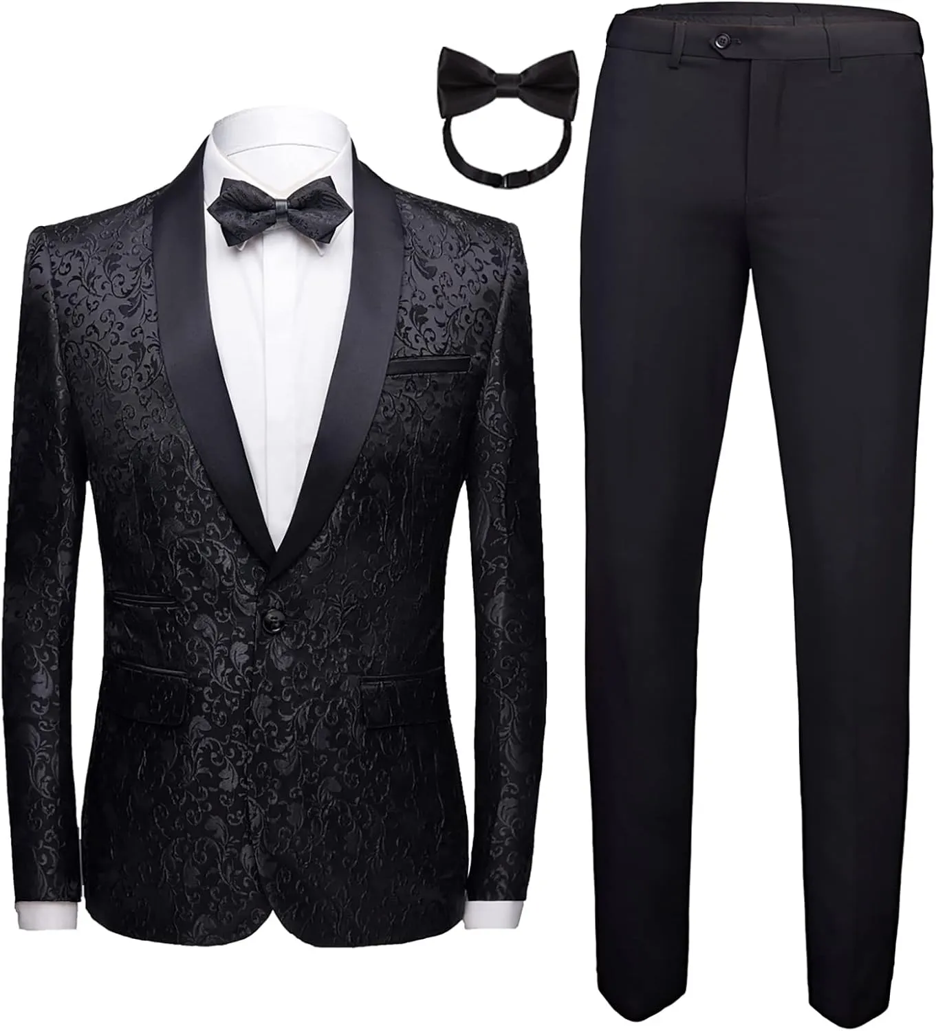 Mens 2 Piece Floral Tuxedo Jacket Paisley Shawl Lapel Suit Blazer Jacket for Dinner,Prom,Wedding