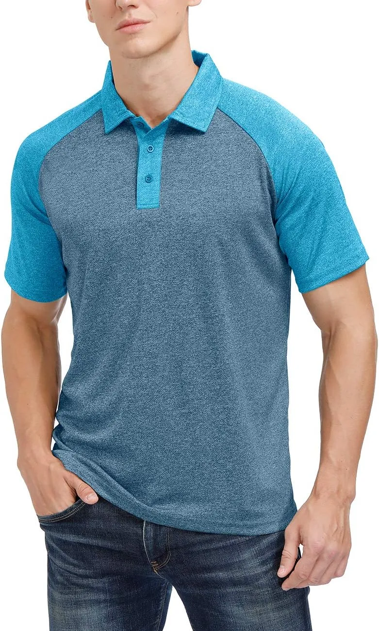 Men's Casual Short Sleeve Moisture Wicking Performance Golf Polo Contrast Color Patchwork Pique Shirts Tops