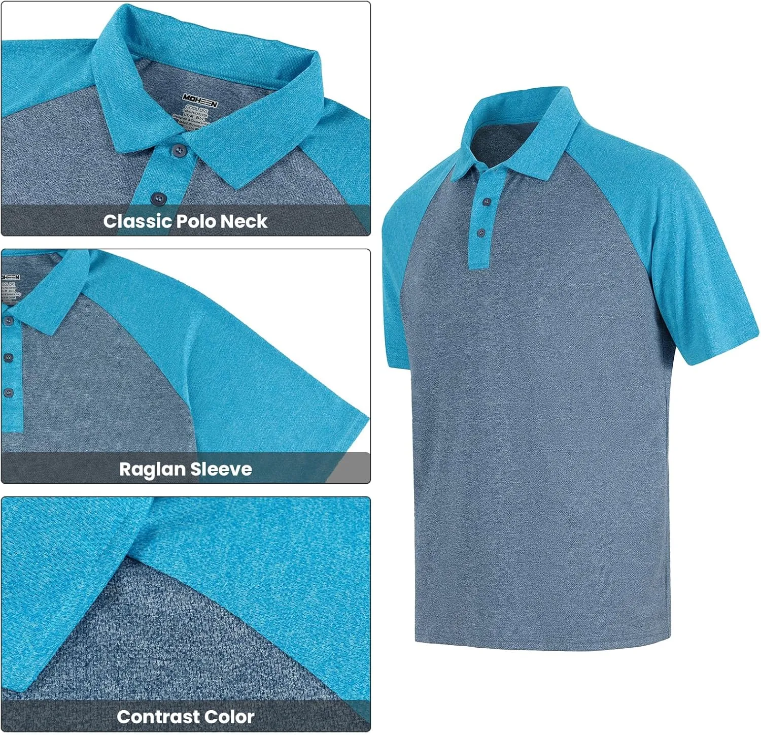 Men's Casual Short Sleeve Moisture Wicking Performance Golf Polo Contrast Color Patchwork Pique Shirts Tops