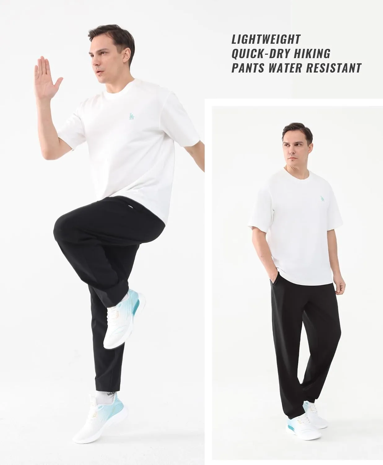 Men's Lightweight Quick-Dry Hiking Pants Water Resistant Elastic Waist with Pockets for Travel Running Fishing