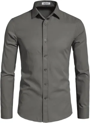 Men's Long Sleeve Button Up Shirts Solid Slim Fit Casual Business Formal Dress Shirt