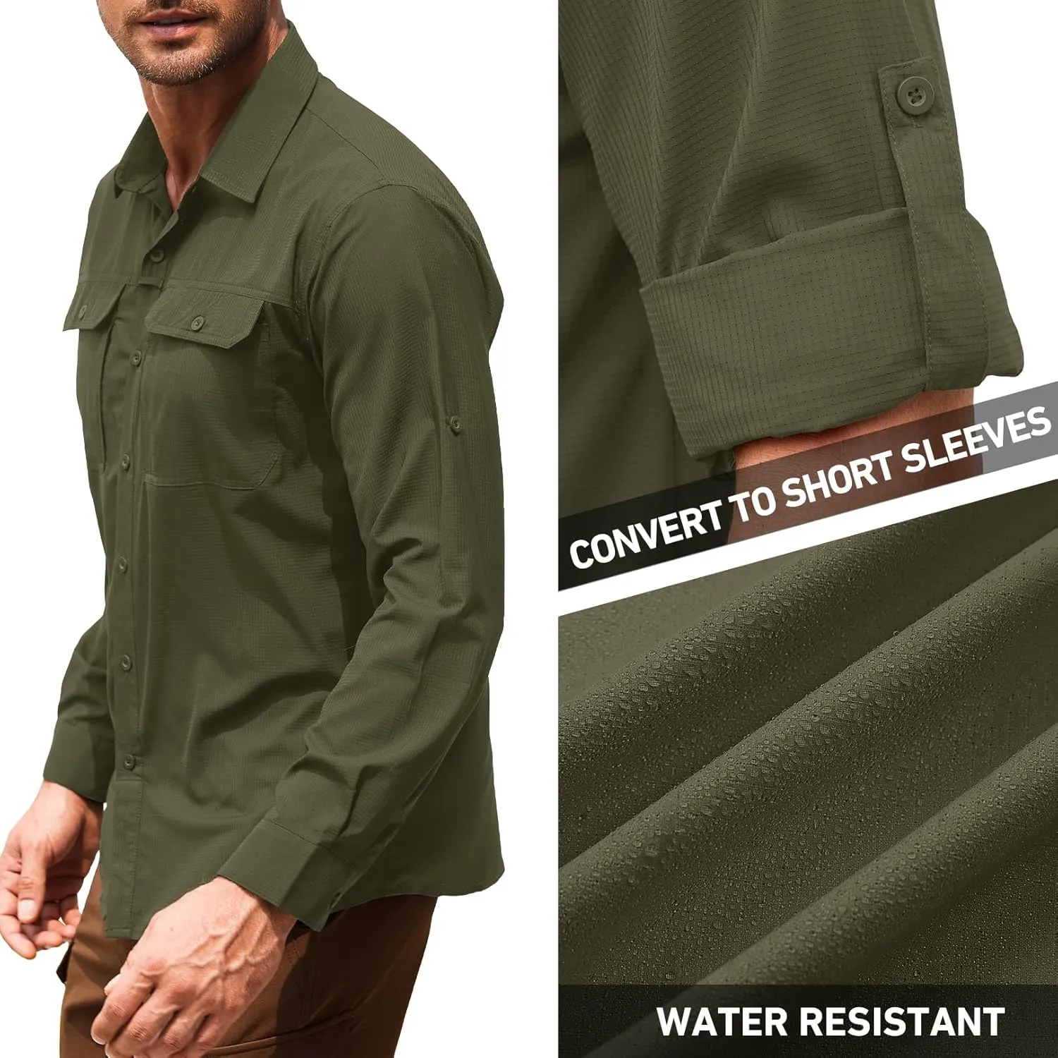 Men's Safari Hiking UPF 50  UV Long Sleeve Work Shirt Lightweight Quick Dry Cooling Outdoor Sun Protection Fishing Shirts