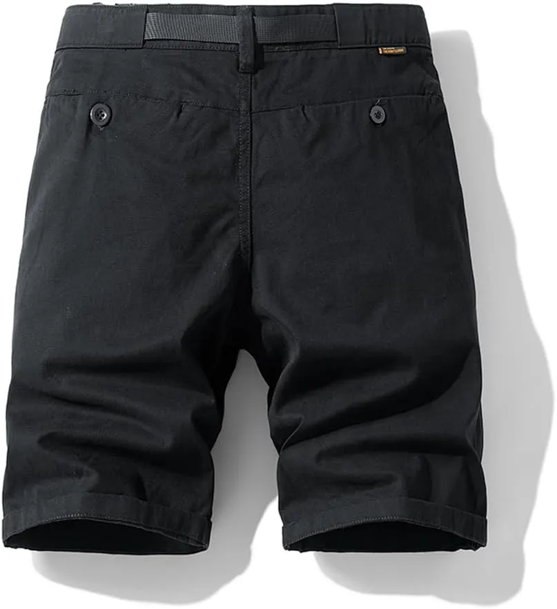 Men's Slim Fit Casual Cargo Shorts Summer Solid Drawstring Cotton Work Shorts