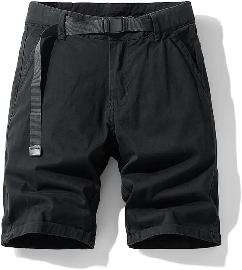 Men's Slim Fit Casual Cargo Shorts Summer Solid Drawstring Cotton Work Shorts