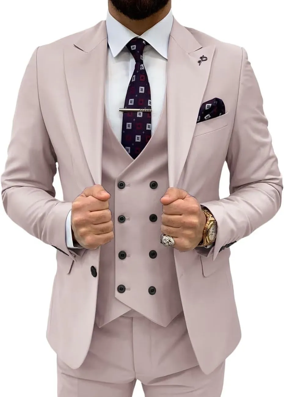 Mens Suit 3 Piece Slim Fit Suits for Men Double Breasted Suit Wedding Prom Suits Formal Business Dinner Tuxedo