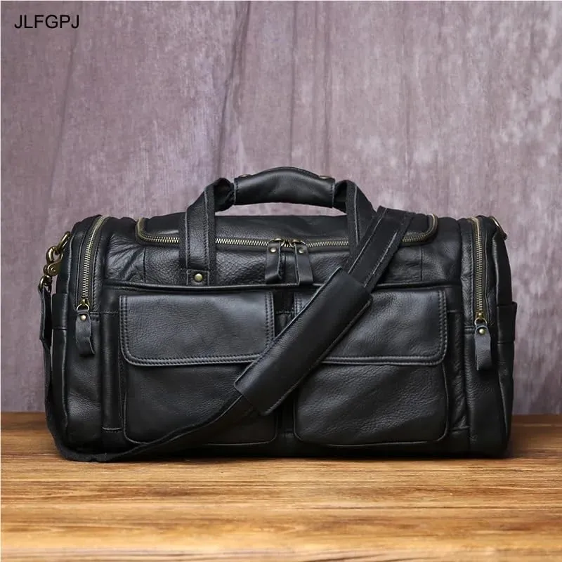 Men's Top Layer Cowhide Travel Handbag With Large Capacity Casual And Simple Genuine Leather Crossbody Luggage Bag(1)