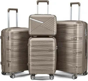 Merax 4-Piece Expandable Luggage Set (14/20/24/28 Inch) Lightweight Hardshell Suitcase with 360° Silent Spinner Wheels, TSA Lock, Waterproof for Family Travel (Champagne, TYPE B 4PCS)