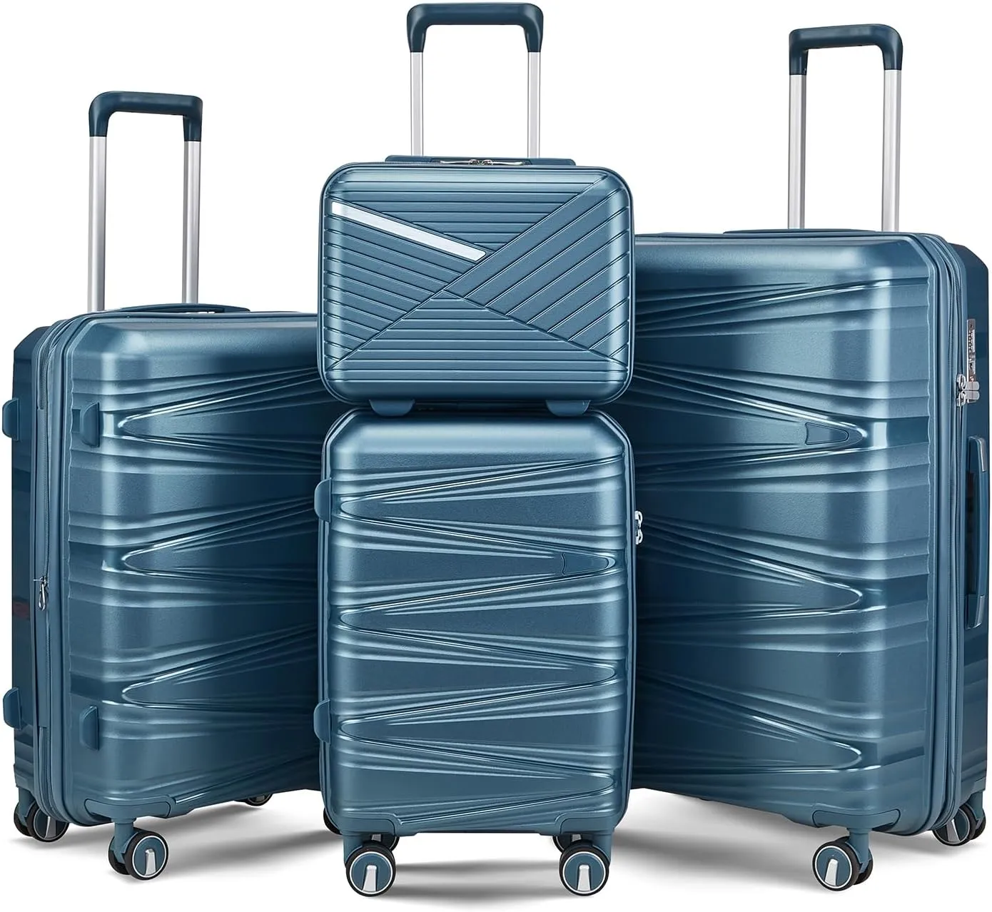 Merax 4-Piece Expandable Luggage Set (14/20/24/28 Inch) Lightweight Hardshell Suitcase with 360° Silent Spinner Wheels, TSA Lock, Waterproof for Family Travel (Peacock Blue, TYPE B 4PCS)