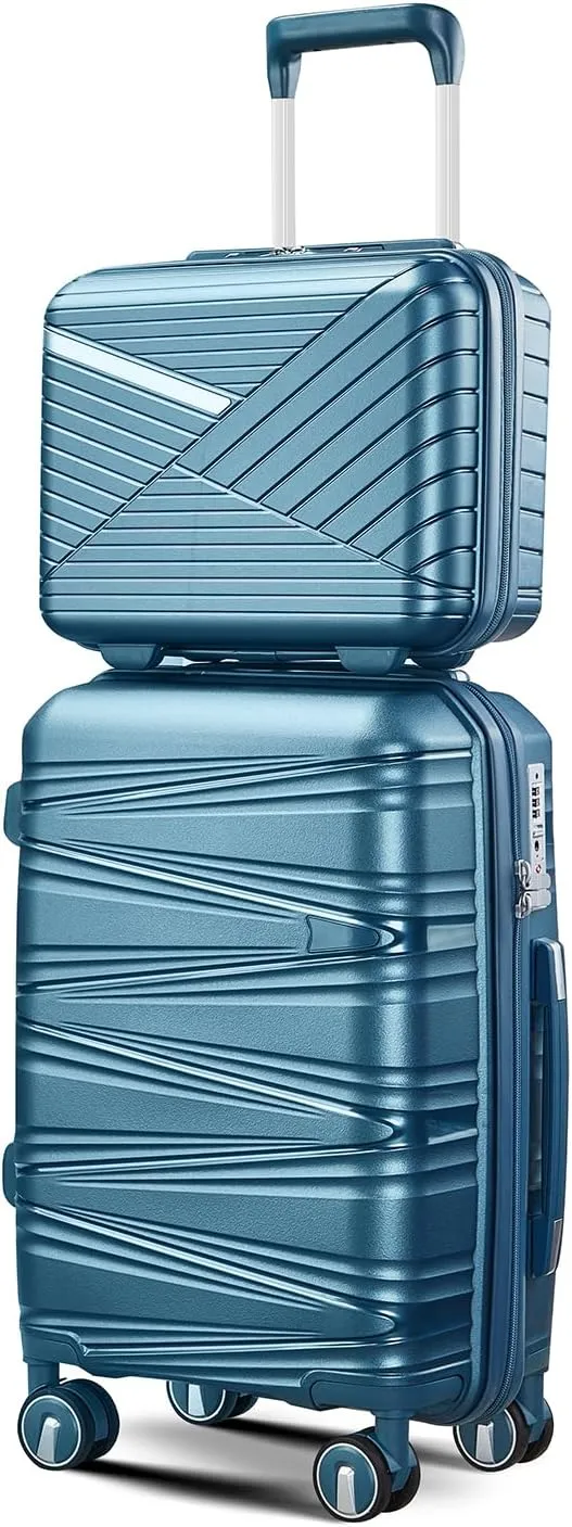 Merax 4-Piece Expandable Luggage Set (14/20/24/28 Inch) Lightweight Hardshell Suitcase with 360° Silent Spinner Wheels, TSA Lock, Waterproof for Family Travel (Peacock Blue, TYPE B 4PCS)