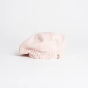 Merino Handknit Beret in Blush Pink