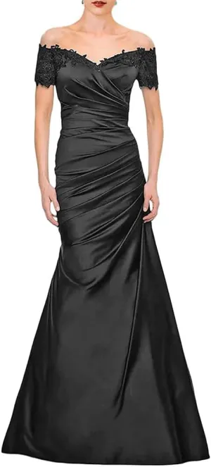 Mermaid Off Shoulder Womens Wedding Guest Dress lace Ruched Grandmother Dresses for Wedding