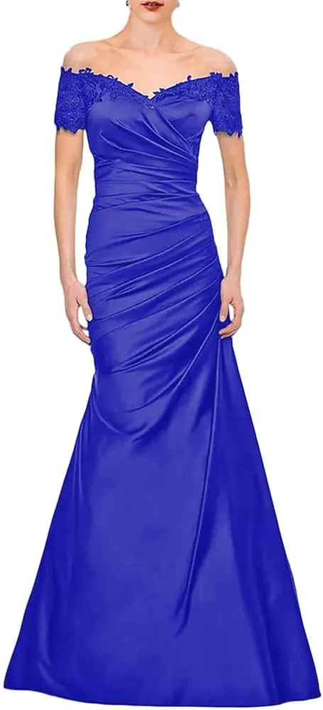 Mermaid Off Shoulder Womens Wedding Guest Dress lace Ruched Grandmother Dresses for Wedding