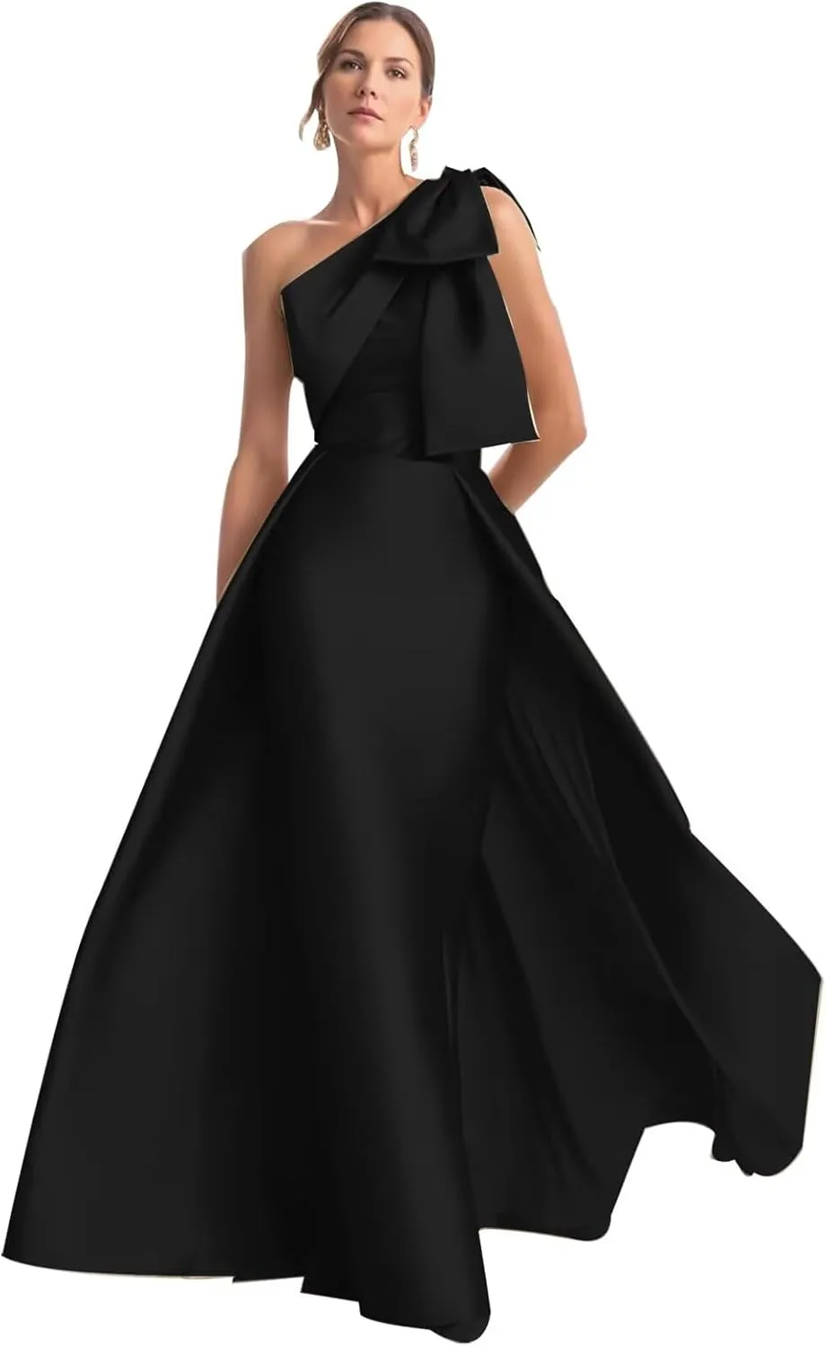 Mermaid Satin Prom Dresses for Women One Shoulder Long Ball Gown Bownet Floor Length Formal Evening Dress