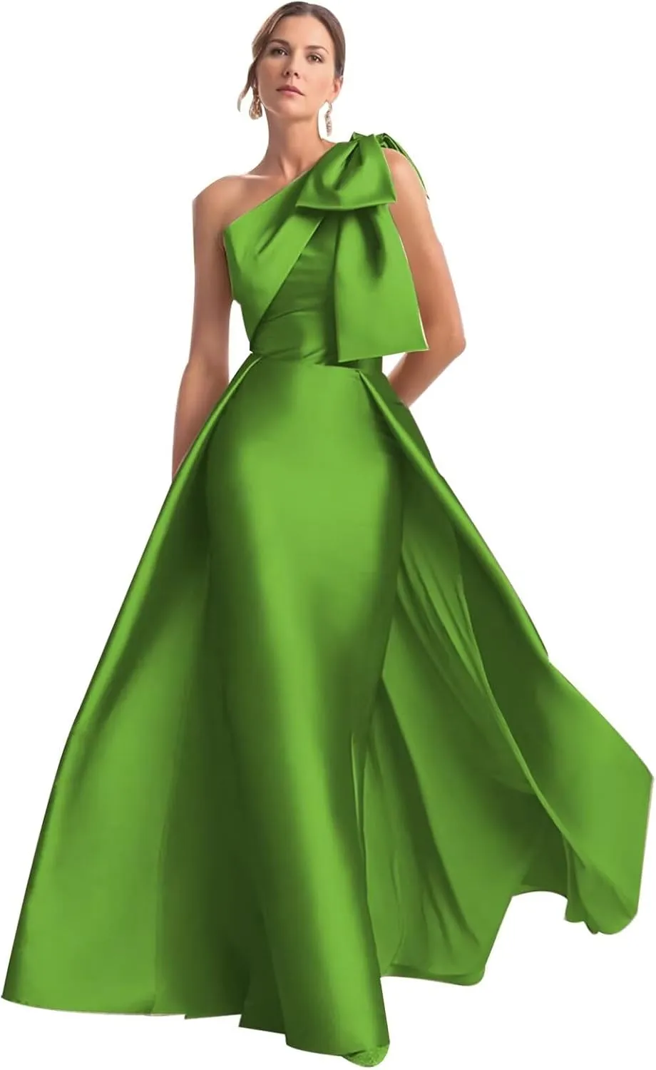 Mermaid Satin Prom Dresses for Women One Shoulder Long Ball Gown Bownet Floor Length Formal Evening Dress