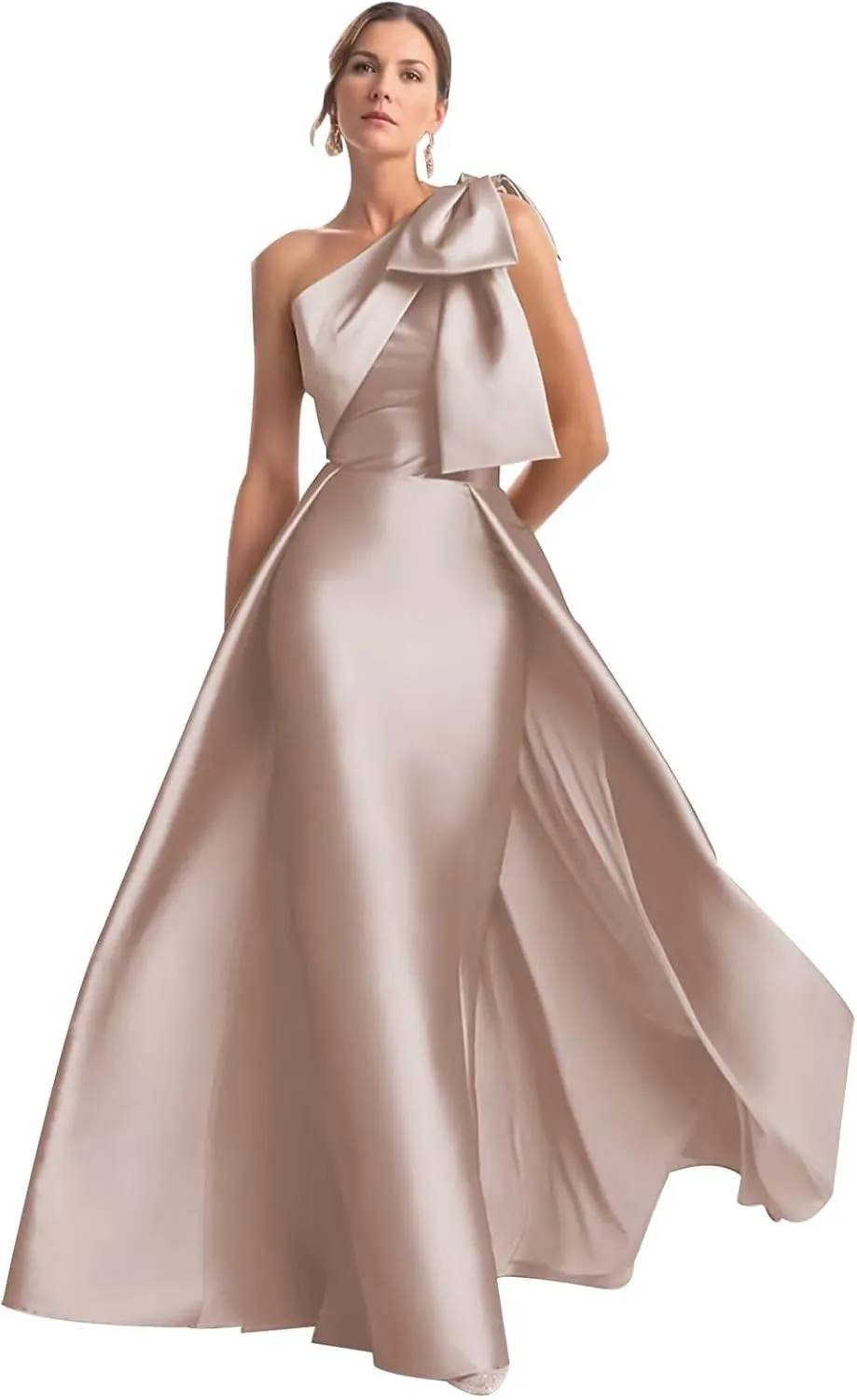 Mermaid Satin Prom Dresses for Women One Shoulder Long Ball Gown Bownet Floor Length Formal Evening Dress