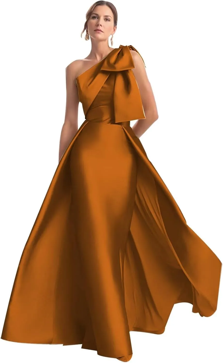 Mermaid Satin Prom Dresses for Women One Shoulder Long Ball Gown Bownet Floor Length Formal Evening Dress
